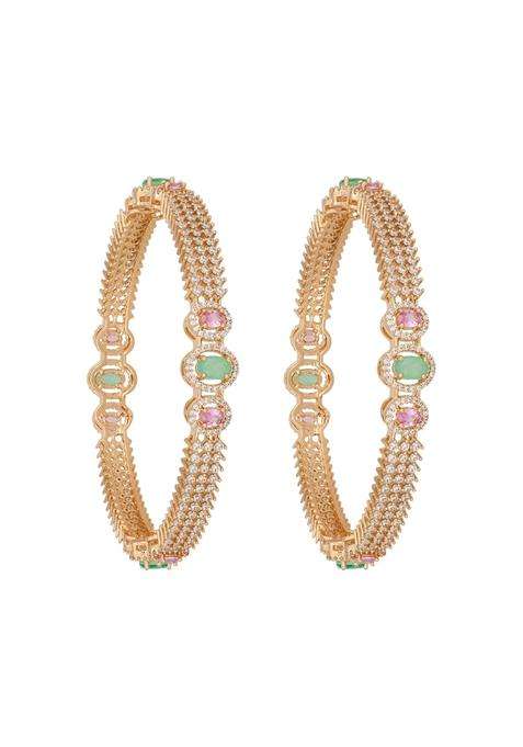Kushals Fashion Jewellery Pink Mint Gold Rose Plated Zircon Bangles for Women