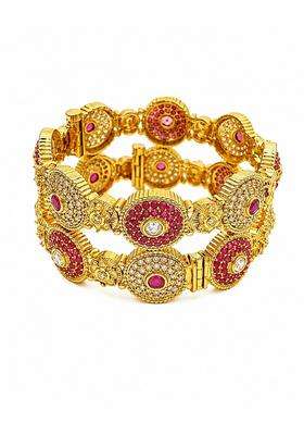 PM AURA Jewels Traditional Gold Plated Ruby and White Stone Studded Kada Bangles for Women Set of 2