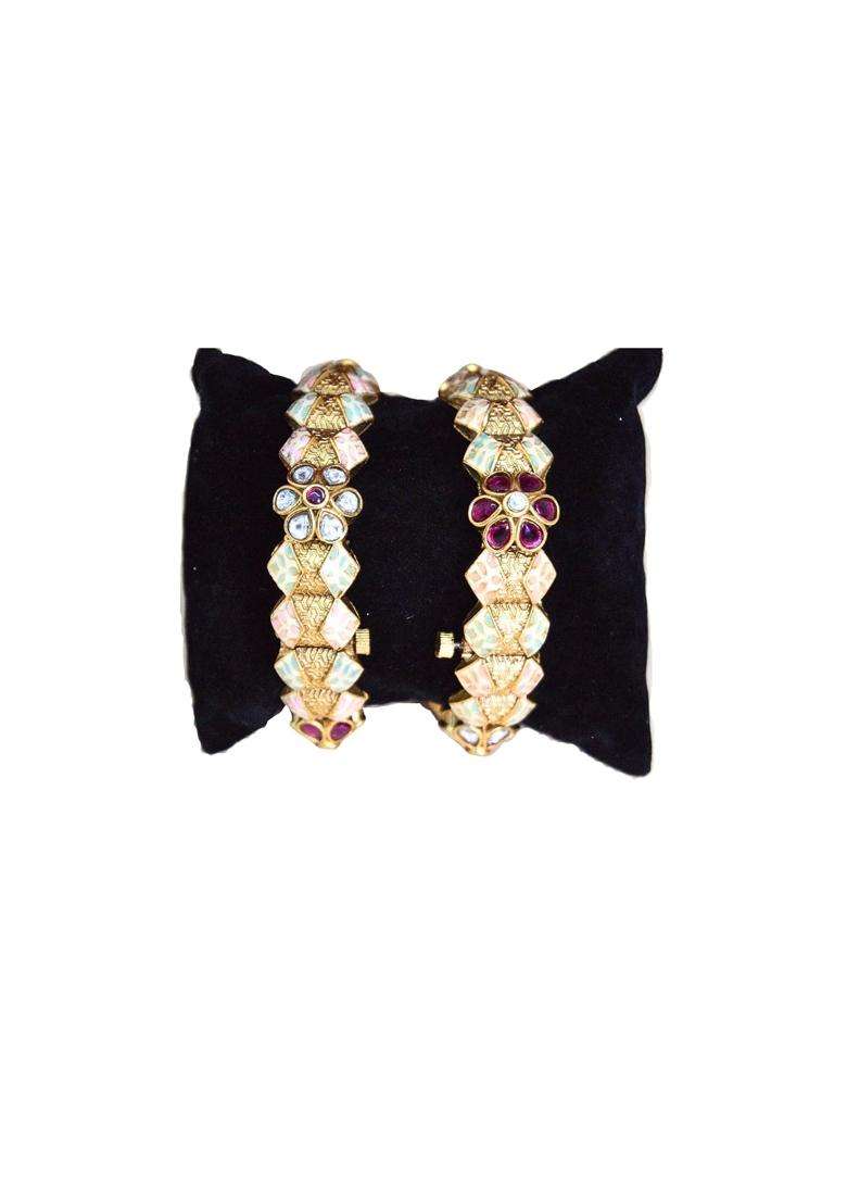 All That Glitters Royal Meenakari Gold Plated Bangles Traditional Kundan Floral Kada for Women - Indya