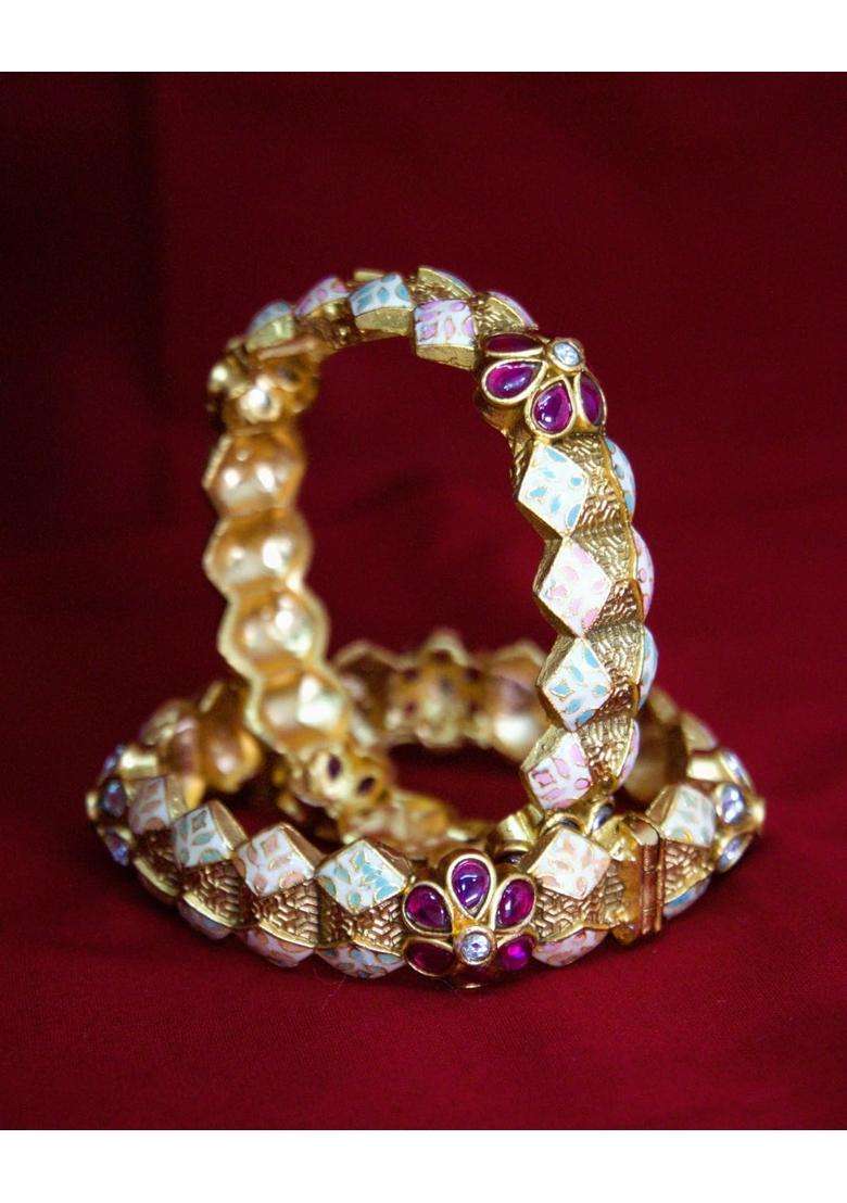 All That Glitters Royal Meenakari Gold Plated Bangles Traditional Kundan Floral Kada for Women - Indya