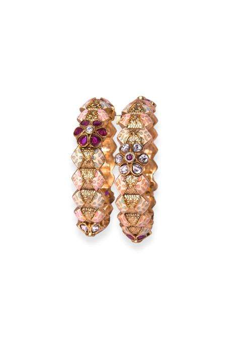 All That Glitters Royal Meenakari Gold Plated Bangles Traditional Kundan Floral Kada for Women