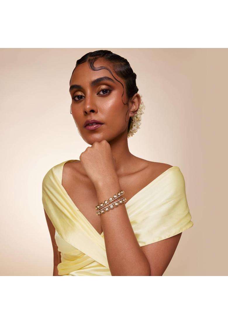 Kushals Fashion Jewellery White Victorian Plated Kundan Bangles for Women Bridal and Occasion Wear - Indya