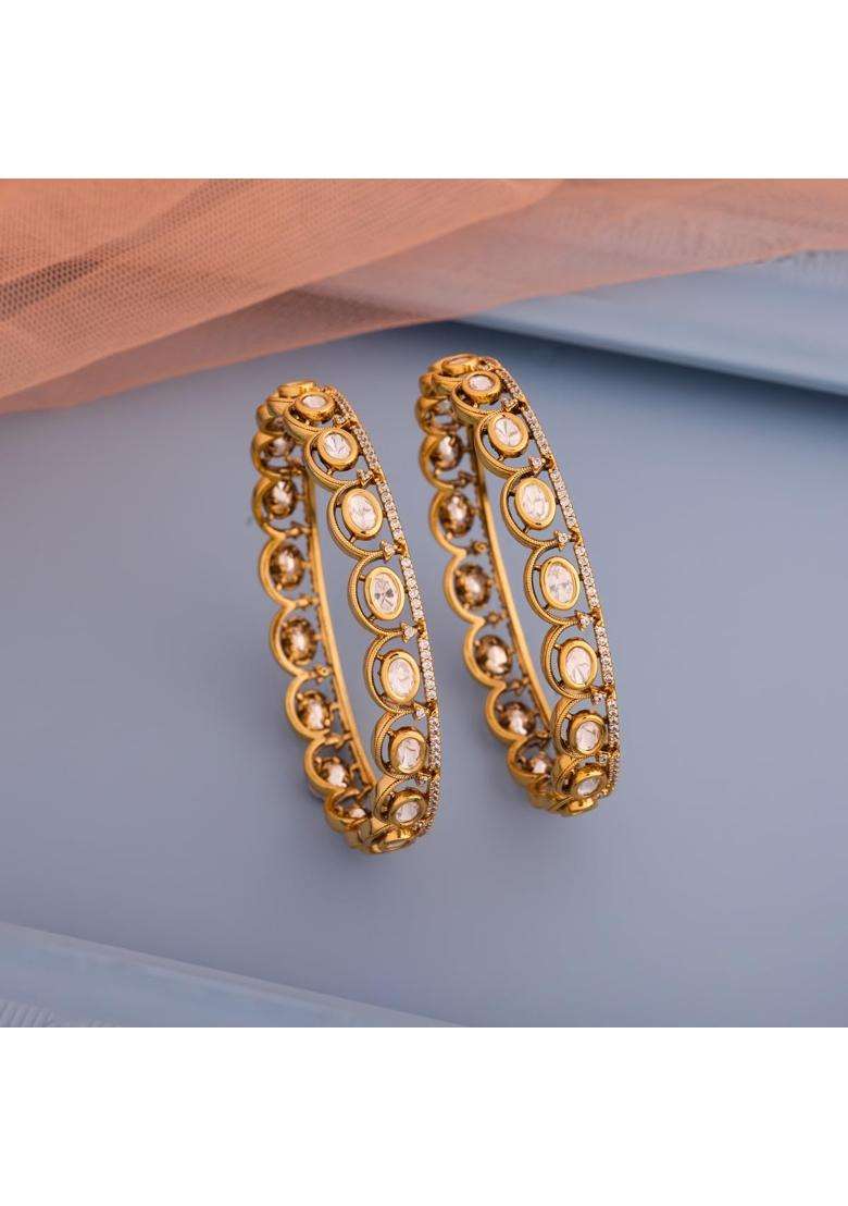 Kushals Fashion Jewellery White Victorian Plated Kundan Bangles for Women Bridal and Occasion Wear - Indya