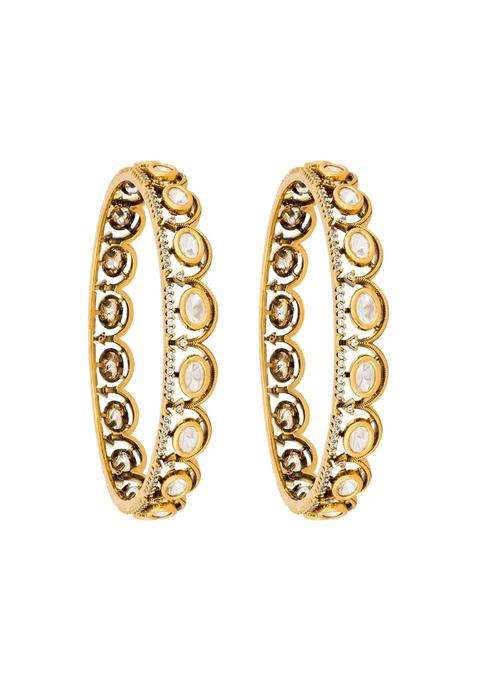 Kushals Fashion Jewellery White Victorian Plated Kundan Bangles for Women Bridal and Occasion Wear