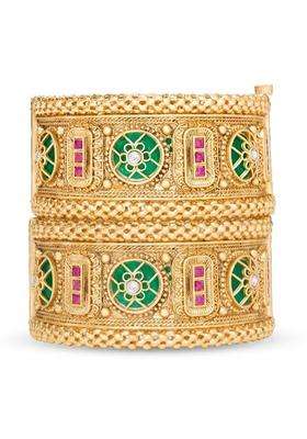 Peora Gold Plated Rani Pink Green Thick Kada Bangles Set for Women