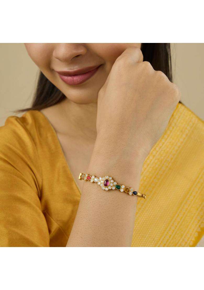 Kushals Fashion Jewellery Ruby Gold Plated 925 Silver Temple Kada for Women with Secure Lock - Indya