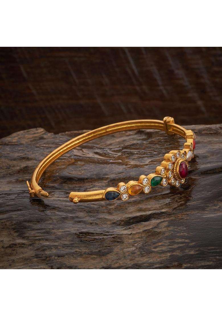 Kushals Fashion Jewellery Ruby Gold Plated 925 Silver Temple Kada for Women with Secure Lock - Indya