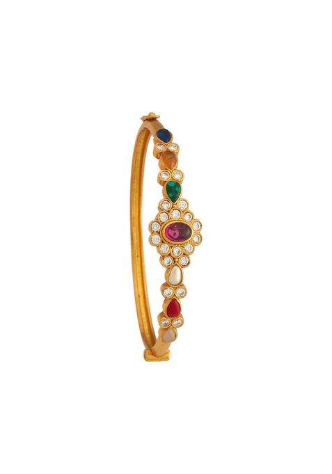 Kushals Fashion Jewellery Ruby Gold Plated 925 Silver Temple Kada for Women with Secure Lock
