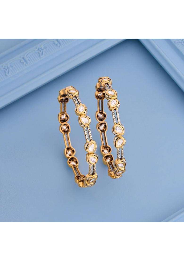 Kushals Fashion Jewellery White Victorian Plated Kundan Bangles for Women Bridal Bridesmaid and Occasion Wear - Indya