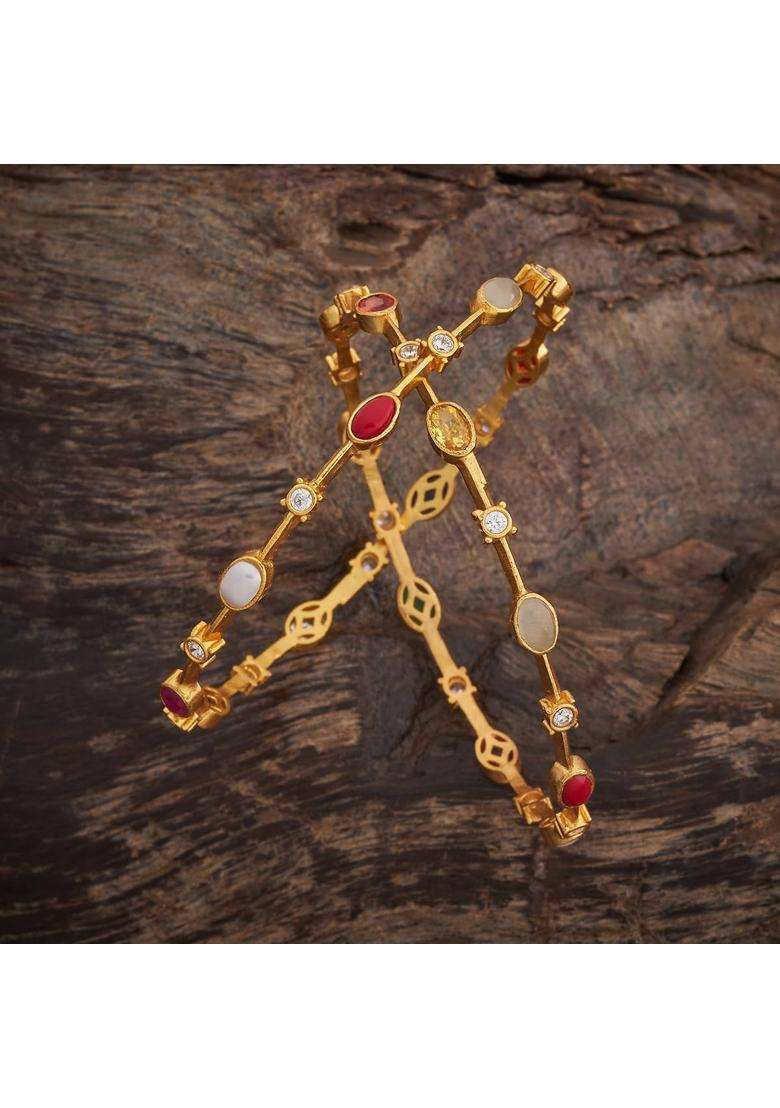 Kushals Fashion Jewellery Navaratna Gold Polished 925 Silver Temple Bangles - Indya