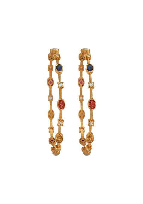 Kushals Fashion Jewellery Navaratna Gold Polished 925 Silver Temple Bangles