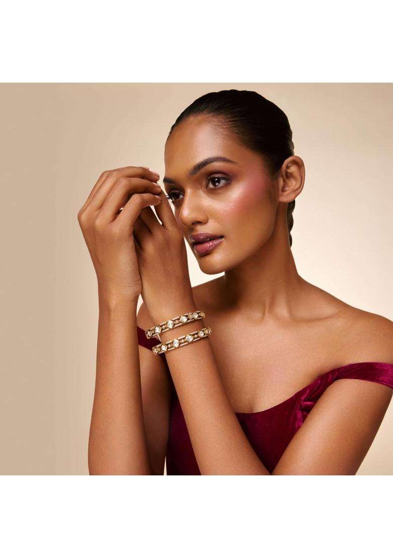 Kushals Fashion Jewellery White Victorian Plated Kundan Bangles for Women Bridal and Occasion Wear - Indya