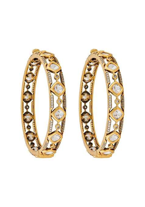 Kushals Fashion Jewellery White Victorian Plated Kundan Bangles for Women Bridal and Occasion Wear