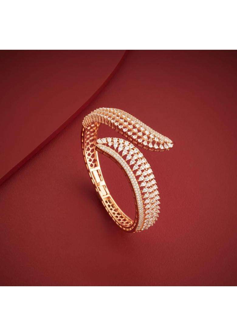 Kushals Fashion Jewellery White Rhodium Plated Zircon Kada for Women with Secure Lock Party - Indya