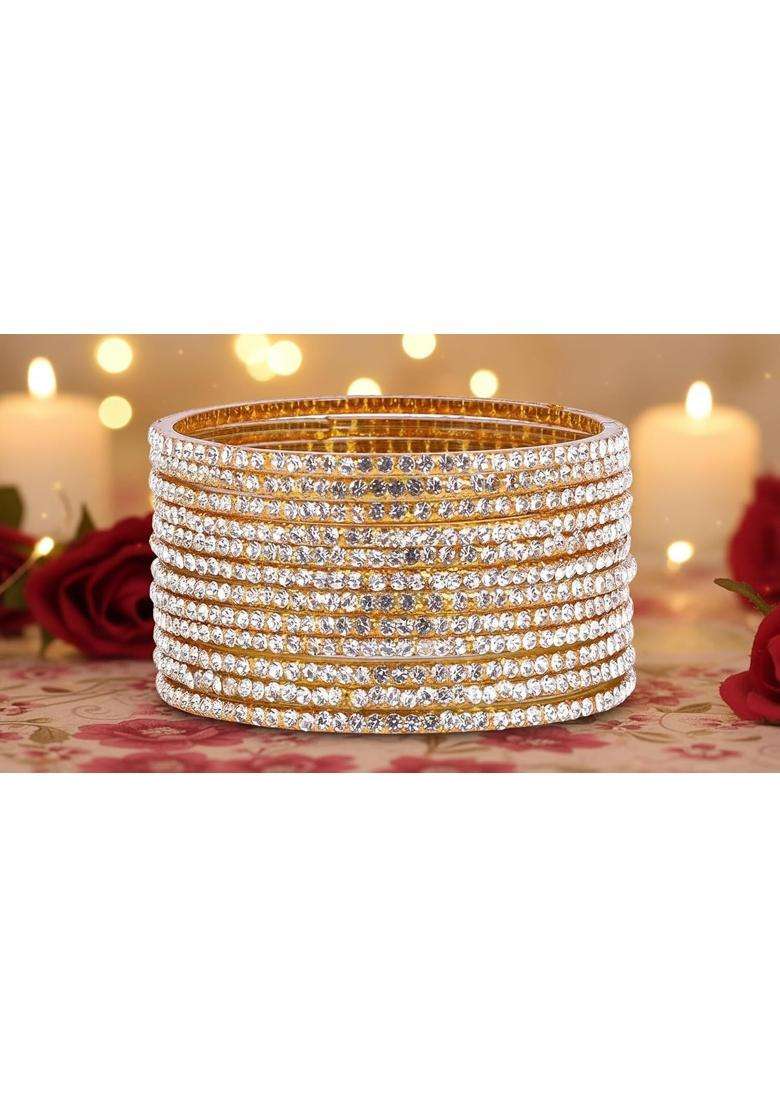 JDZ Collection Golden Indian Bangles Jewelry for Women Bollywood Bangles Set Bridal Ethnic Wedding Partywear - Indya