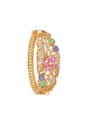Kushals Fashion Jewellery Multi Gold Rose Plated Zircon Kada for Women with Secure Lock Bridal