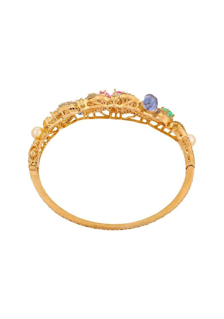 Kushals Fashion Jewellery Multi Gold Rose Plated Zircon Kada for Women with Secure Lock Bridal - Indya