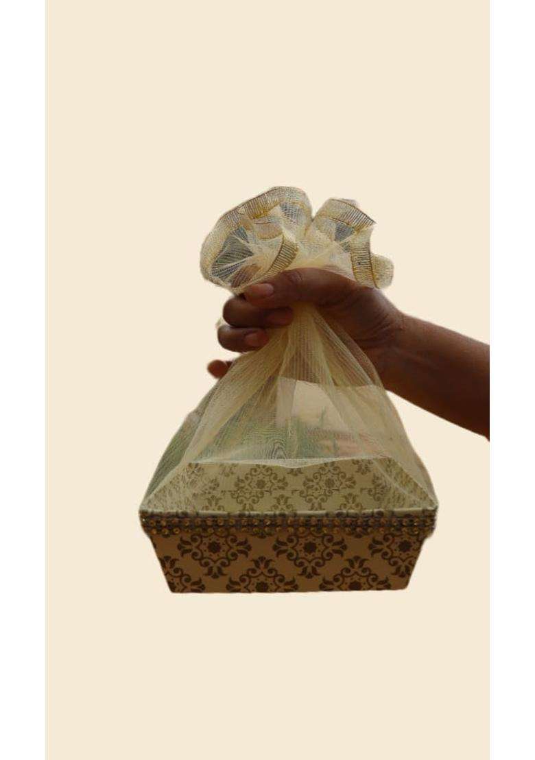 Scissors Craft Premium Printed Hardboard Gift Hamper with Golden Net Cover Pack of 50 - Indya