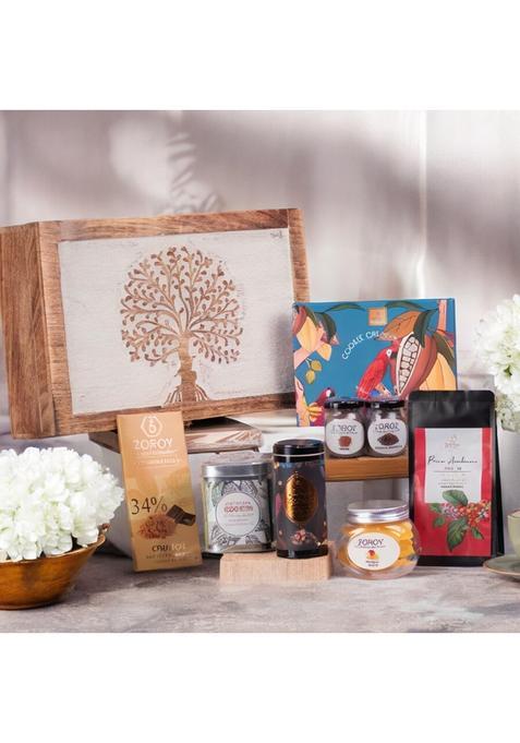 Zoroy Luxury Chocolate the Classic Tree of Life Wooden Gift Box Hamper with Assorted Chocolate Dry Fruits