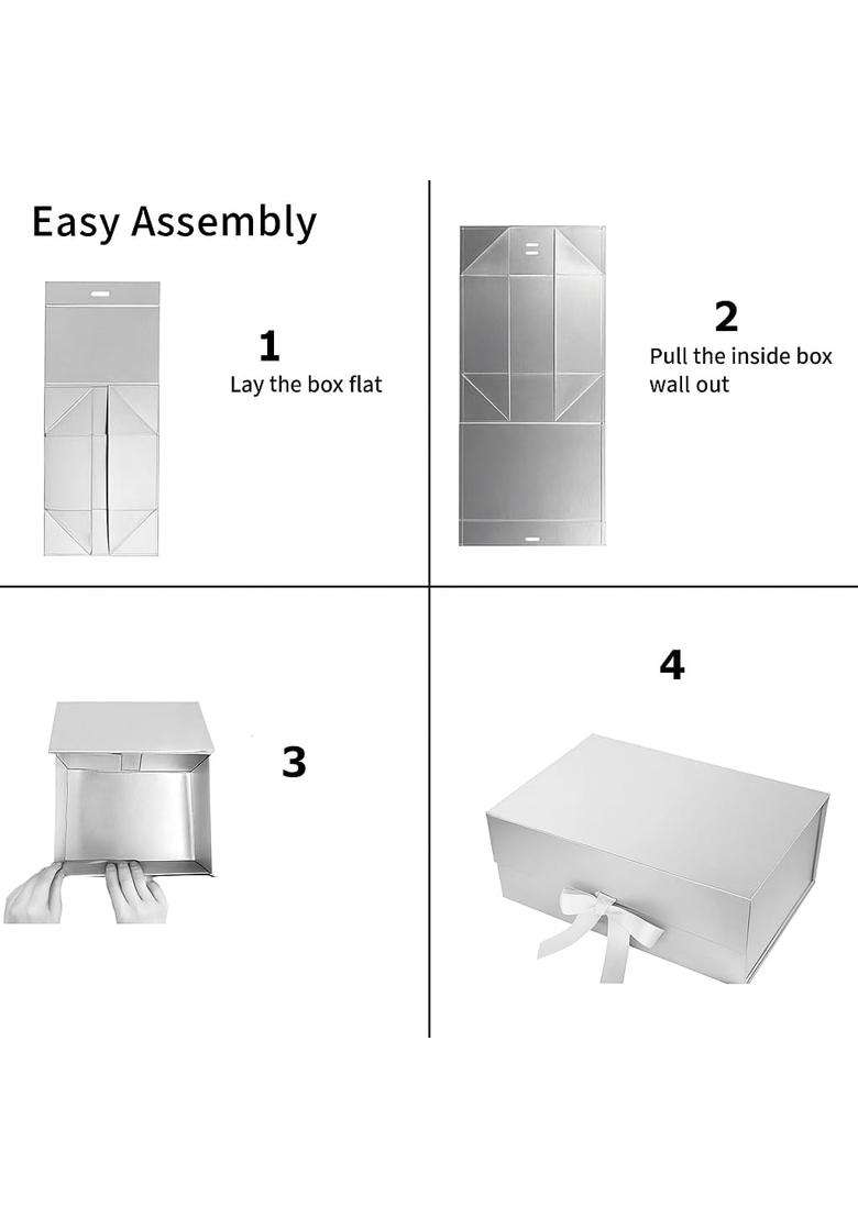 Awestuffs Premium Silver Gift Boxes for Gift Packaging Reusable Decorative Gift Boxes Pack of 12 - Indya