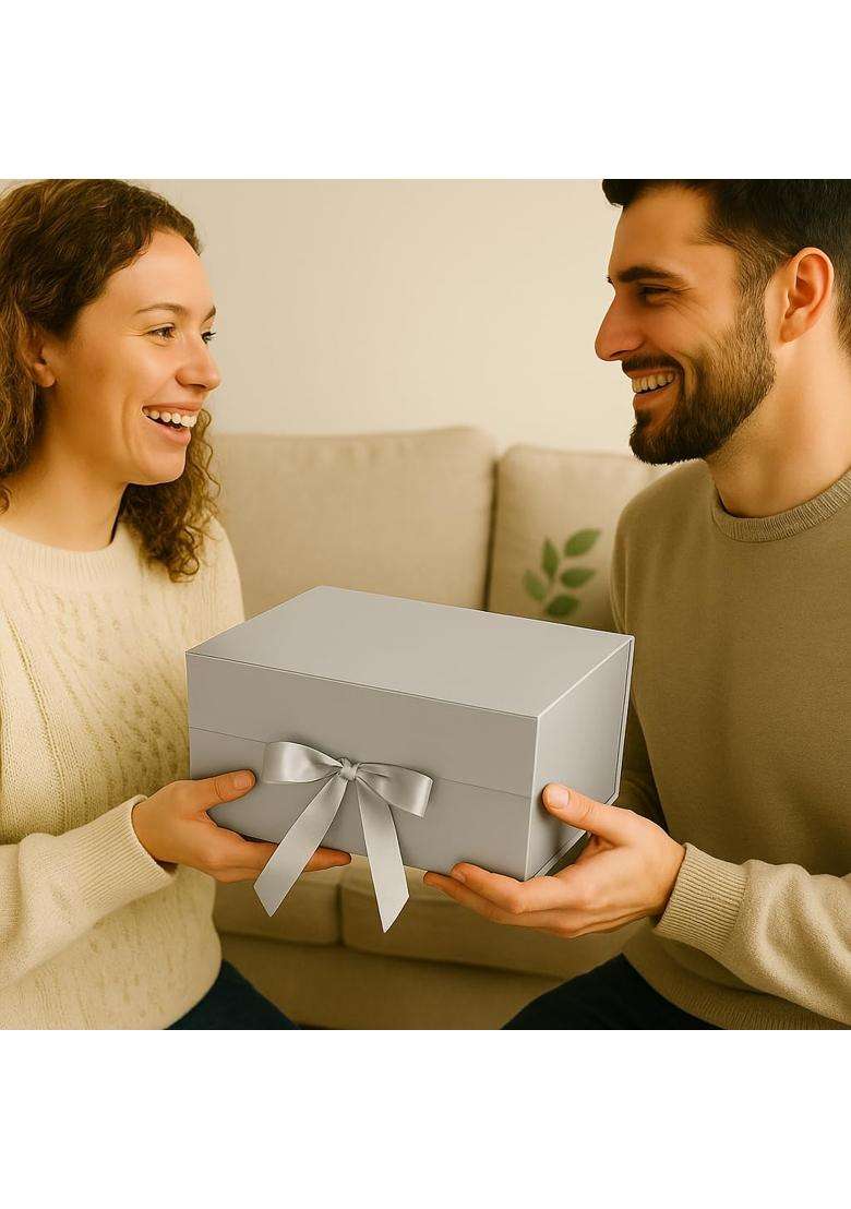 Awestuffs Premium Silver Gift Boxes for Gift Packaging Reusable Decorative Gift Boxes Pack of 12 - Indya