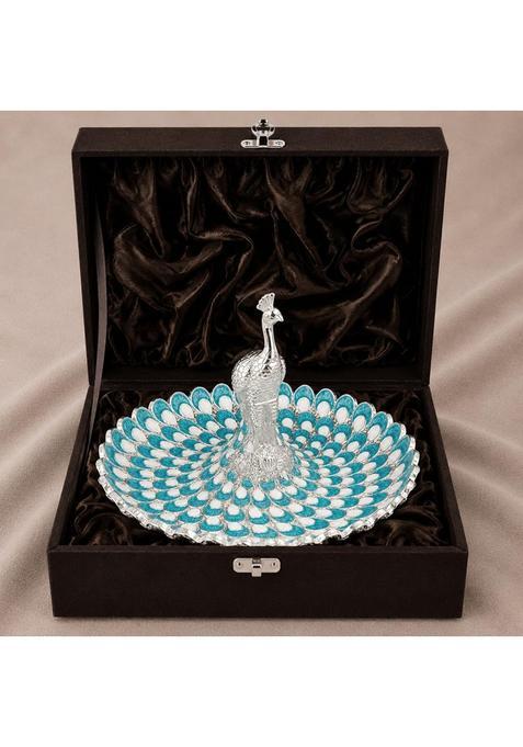 Diviniti German Silver Peacock Decorative Tray for Home Decor