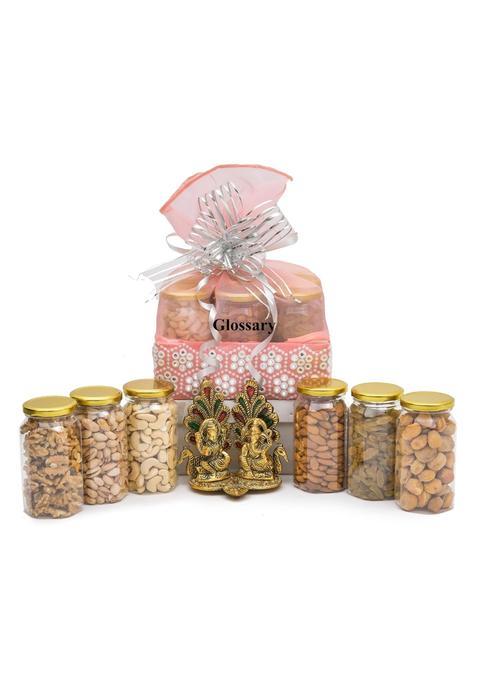 Glossary DRY Fruit and NUTS and Laxmi Ganesh JI SHOW Piece Gift Hamper Basket Box Pack for Diwali