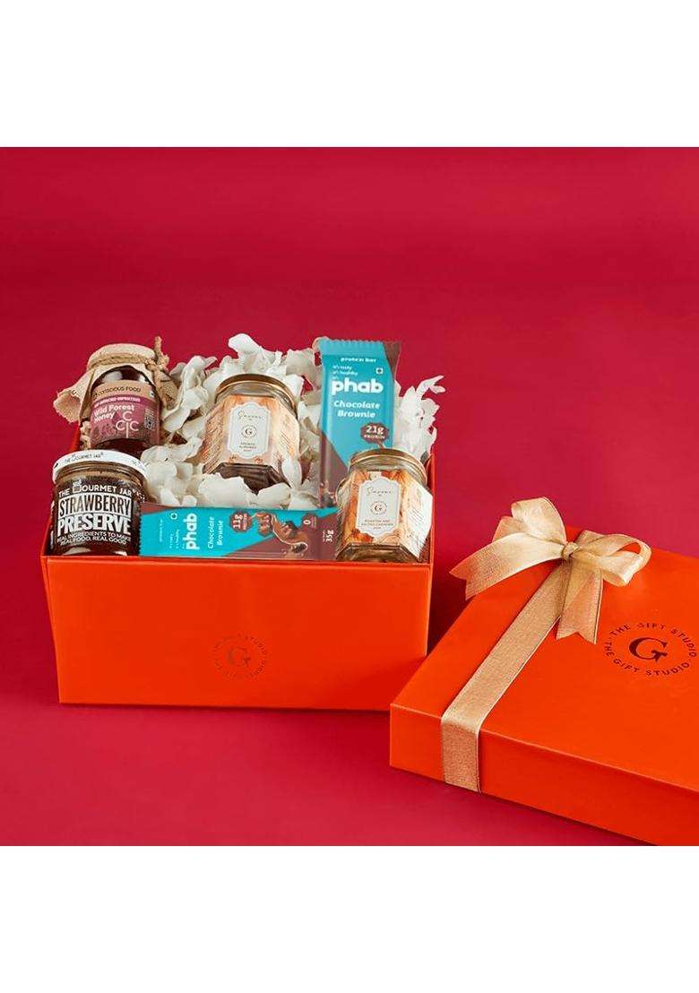 The Gift Studio COM Guilt Free Indulgence Gift Box Healthy Snack Hamper with Cashews Almonds Organic Honey - Indya