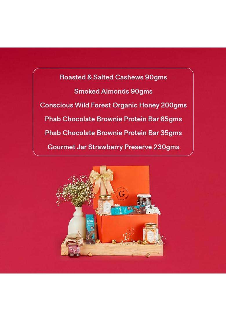 The Gift Studio COM Guilt Free Indulgence Gift Box Healthy Snack Hamper with Cashews Almonds Organic Honey - Indya