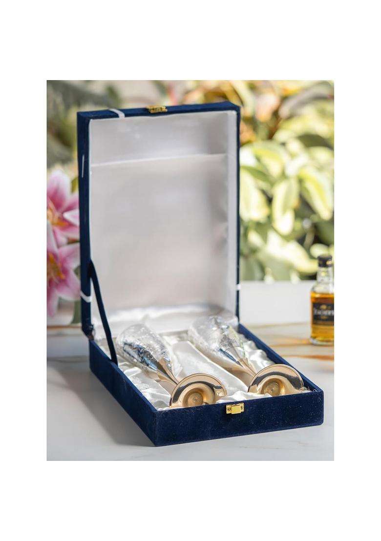 Indian ART Villa Silver Plated Goblet Flute Wine Glass with Blue Box Best for Parties Set of 2 - Indya