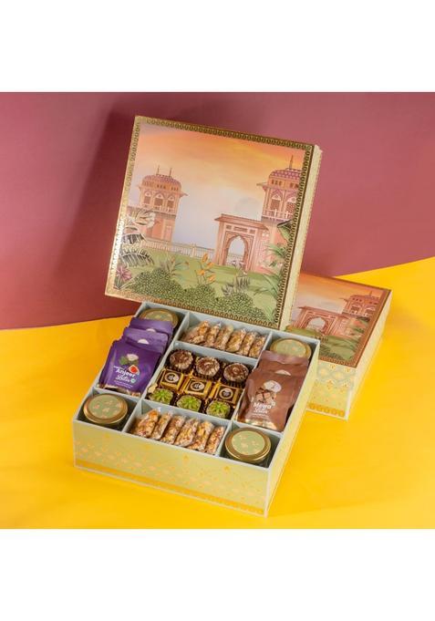 Jaiccha Ghasitaram Gifts Green Print Wedding Hamper Box Bhaji Box