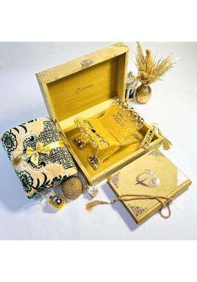 AL Hadaya Golden Luxury Quran Gift Set with Prayer Mat Tasbih Beads Digital Counter Rehal and Attar