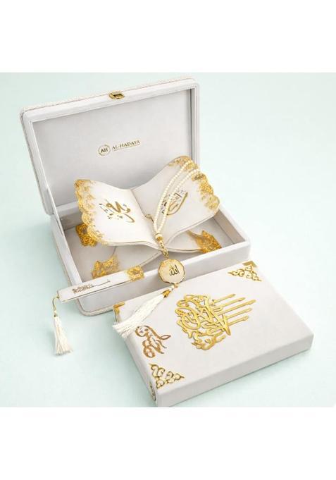 AL Hadaya Classic White Quran Hamper with Rehal Premium Luxurious Velvet