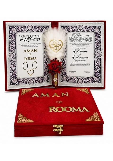 HDM Creation Red Elegant Islamic Customized Wedding Gift Hamper Combo Including Nikah Nama Booklet
