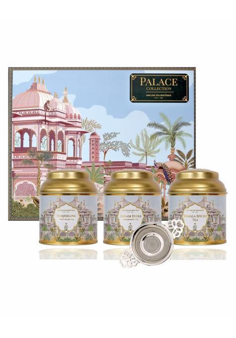 SAN CHA Tea Gift Box Palace Collection Tea Hamper with 3 Flavored Teas and a Tea Infuser