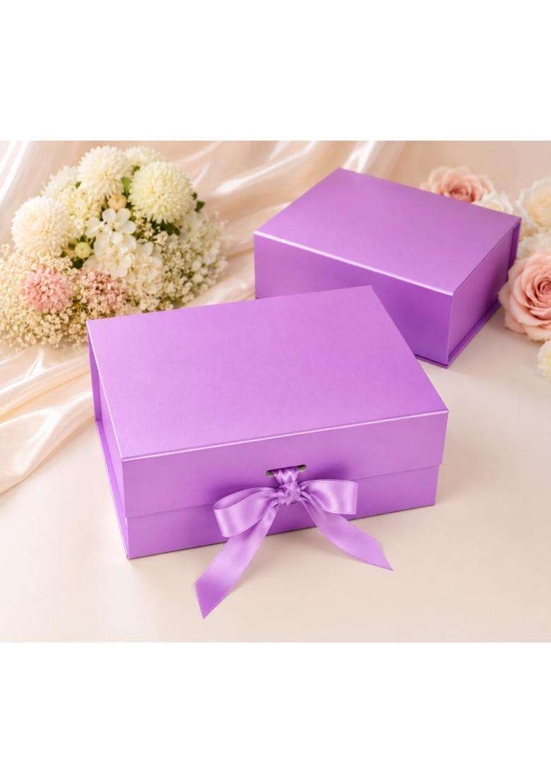 Aakriti Lavender Gift Box 10 Pc Medium 24 X 17 X 10 CM Luxury Empty Gift Hamper Boxes with Satin Ribbon - Indya