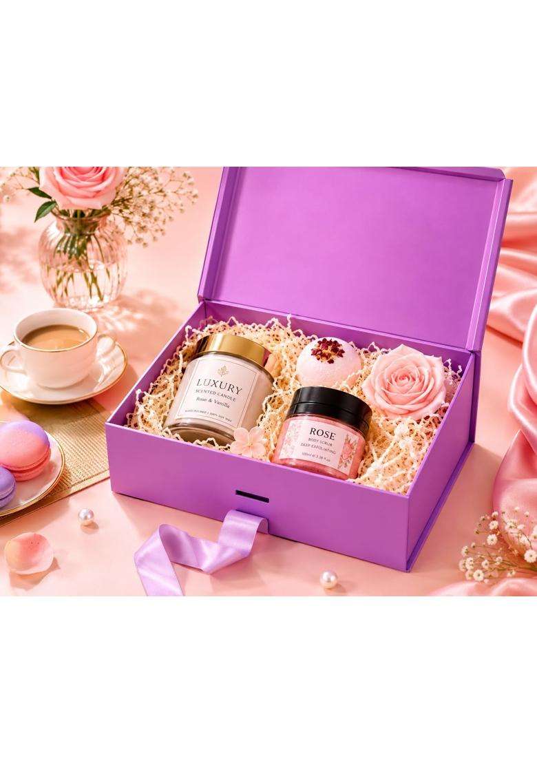 Aakriti Lavender Gift Box 10 Pc Medium 24 X 17 X 10 CM Luxury Empty Gift Hamper Boxes with Satin Ribbon - Indya