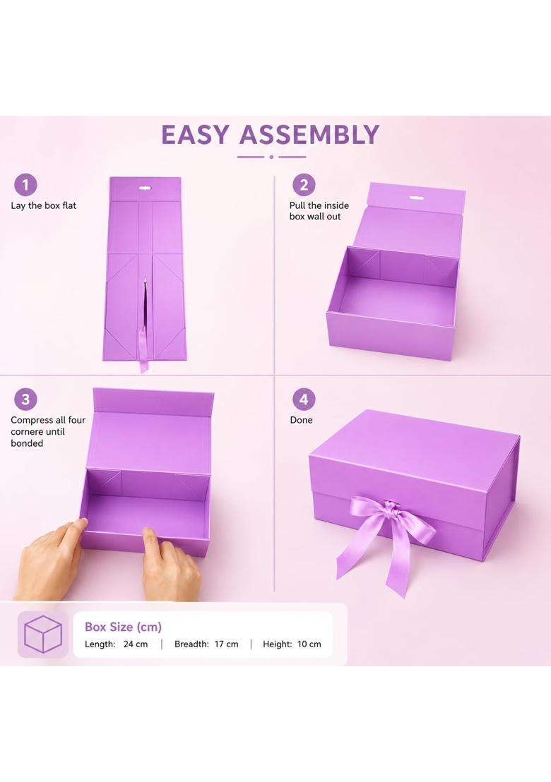 Aakriti Lavender Gift Box 10 Pc Medium 24 X 17 X 10 CM Luxury Empty Gift Hamper Boxes with Satin Ribbon - Indya