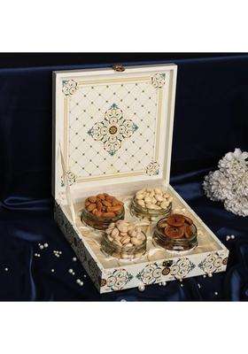 Riwaz Premium White Flower Dry Fruit Gift Box Luxury Assorted Nuts Hamper with Almonds Cashews