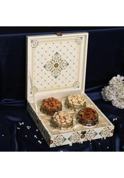 Riwaz Premium White Flower Dry Fruit Gift Box Luxury Assorted Nuts Hamper with Almonds Cashews