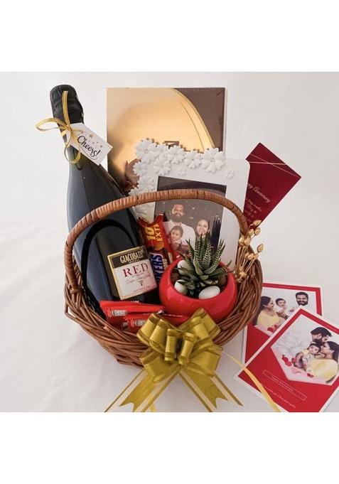 Angroos Brown Exciting Wedding Hamper Ideas for Couples with Tasty Grape Juice Chocolates and Greetings