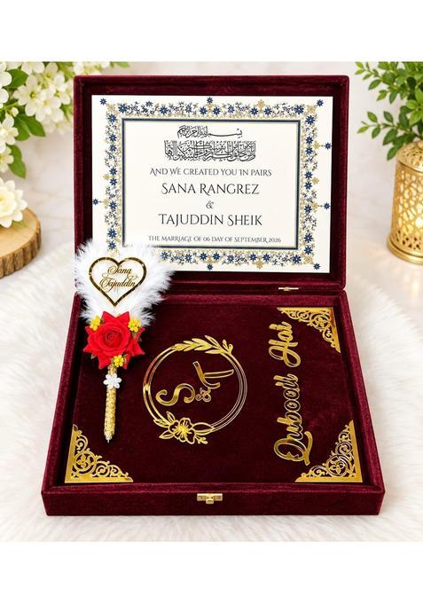 HDM Creation Elegant Islamic Customised Maroon Nikah Nama Booklet Nikah Sign Pen