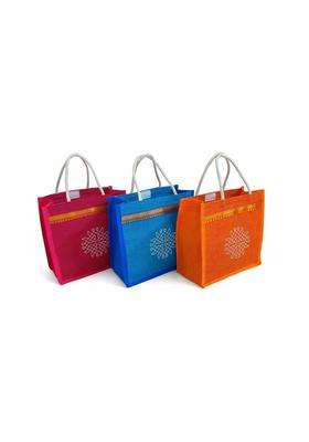 Pixel BAGS Designer Jute Gift Bag 10x10x4 Inches Kolam Print with Zari Border Closure