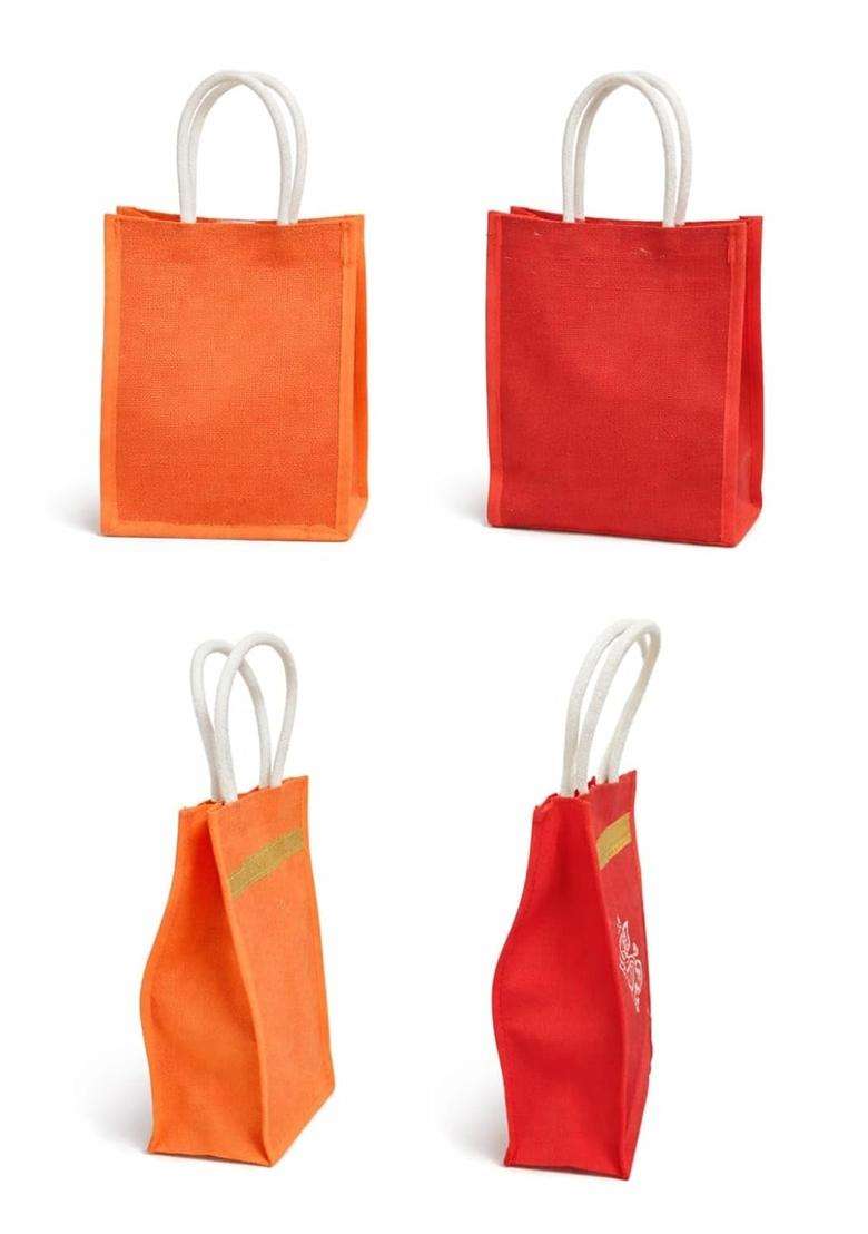 Pixel BAGS Designer Jute Gift Bag 10x10x4 Inches Kolam Print with Zari Border Closure - Indya