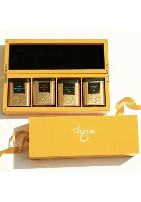 Chayam Wooden Tea Gift Box Himalayan Green Moroccan Mint Hibiscus Flower and Pure Chamomile