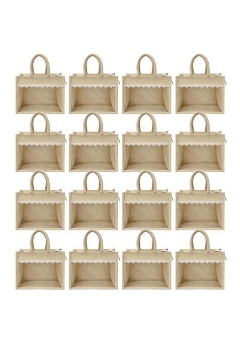 Alter Jute Gift Hamper Bag with Transparent Window and Lace Reusable Return Gift Bag for Wedding Favors