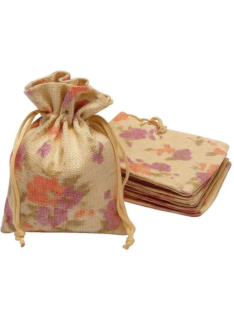 Lifekrafts Linen Jute Pouches Purple Floral Pack of 100 - Indya