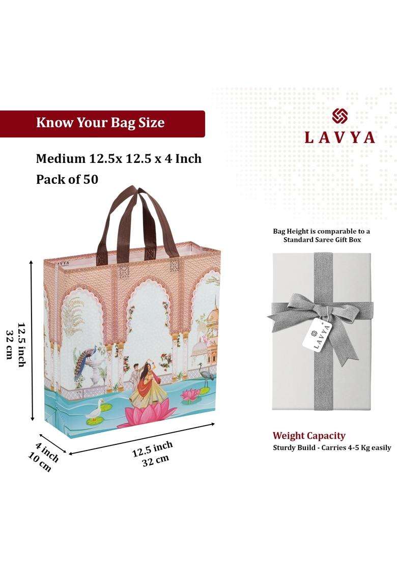 Lavya Medium Size Pcs Reusable Non Woven Laminated Gift Bags Pack of 50 - Indya