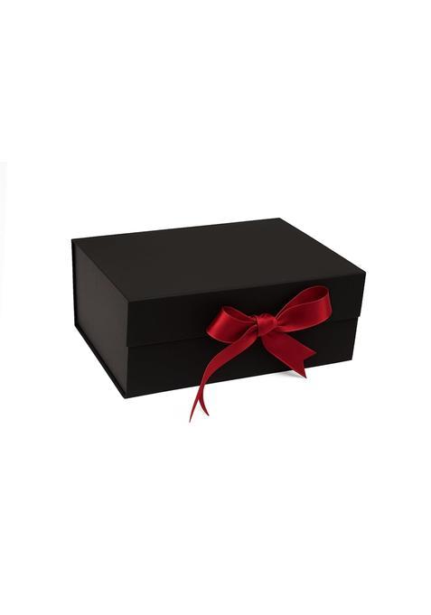 Jakir Enterprises Black Small Gift Box Foldable Rigid Hamper with Ribbon and Greeting Card Pack of 7
