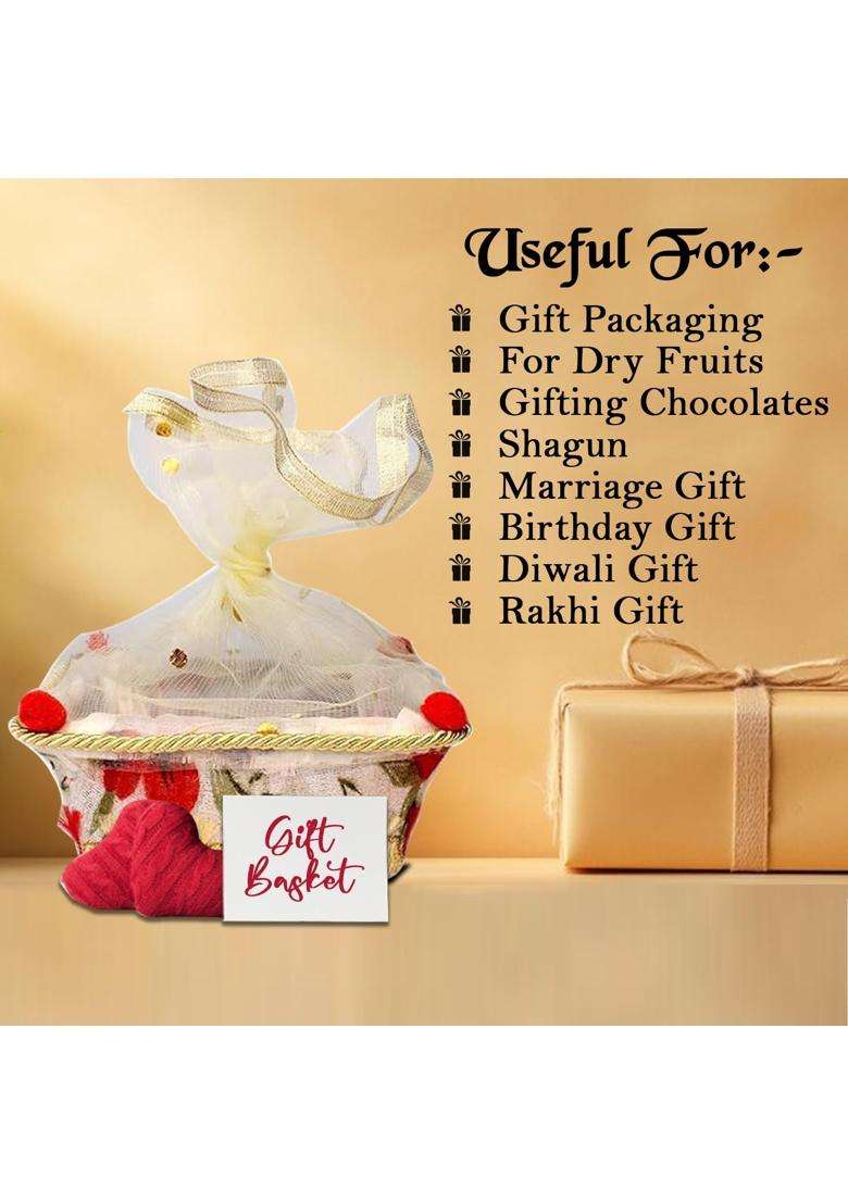 KYNA Net Decorative Fancy Gift Baskets Dry Fruit Packing Baskets Hamper Set for Wedding and Diwali Gifting - Indya